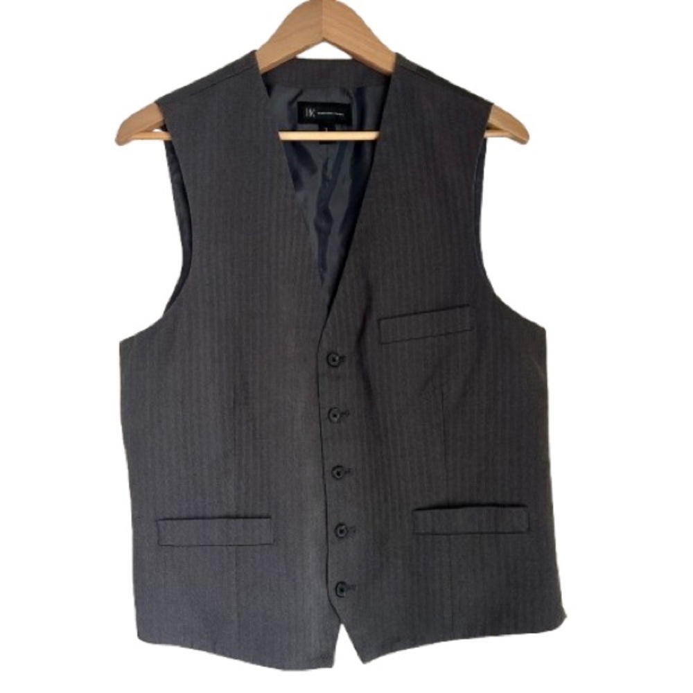INC International Concepts Mens Charcoal Grey Herringbone Suit Vest Large Large